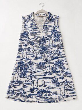 MAHI GOLD Blue and White Sleeveless Sailboat Tunic